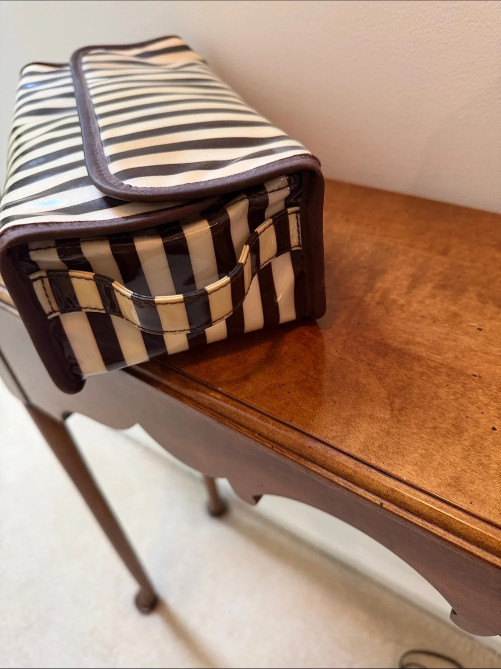 Striped Brown and Cream Cosmetic Pouch